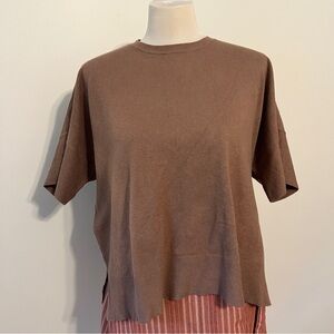 Splendid Brown Boxy Short Sleeve Sweater Top | Size Medium